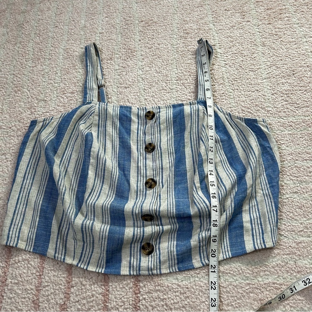 NWT Torrid Blue and Tan Striped Linen Blend Cropped Tank Top Size 1-14/16 - Picture 7 of 11